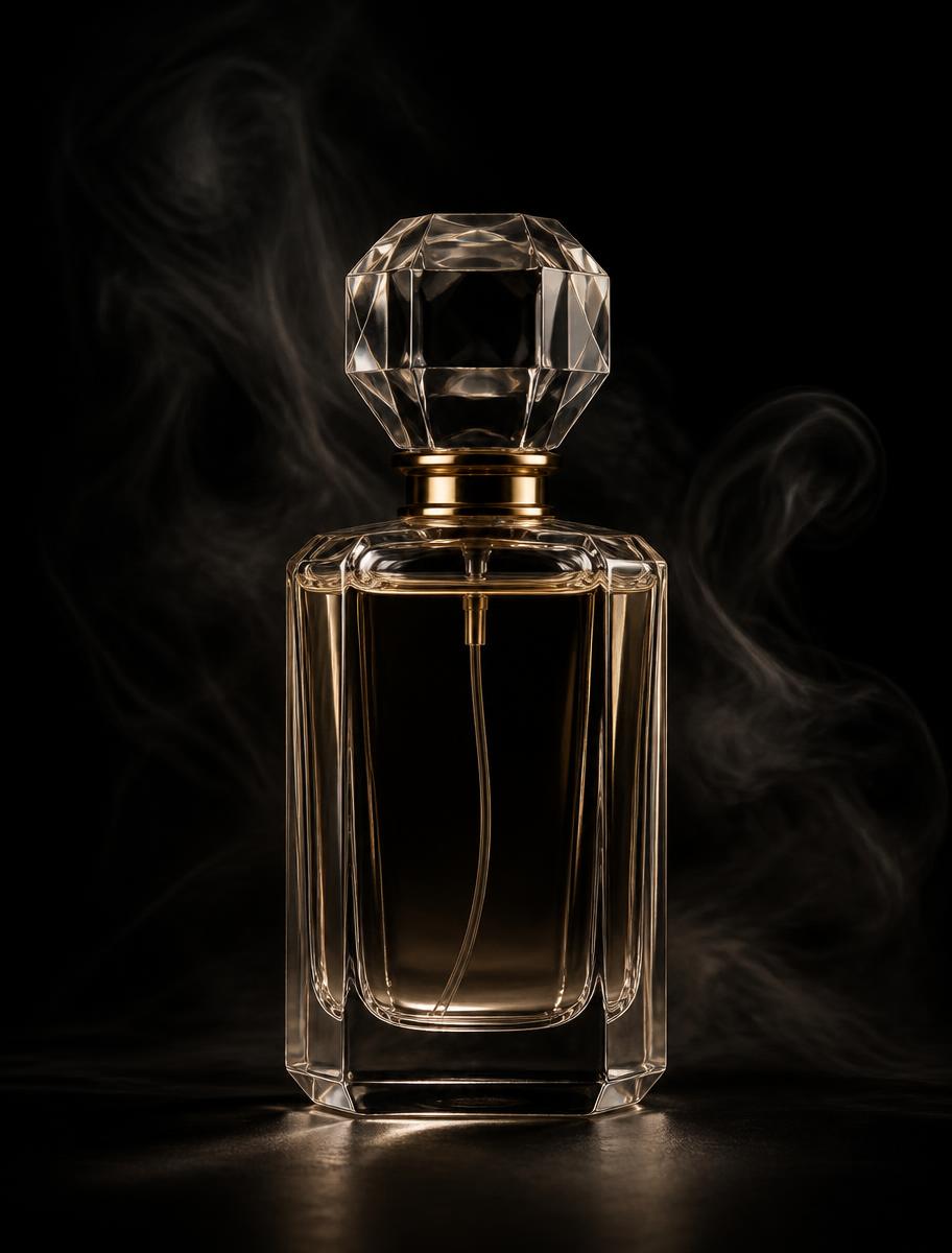 Modern Perfumes, unbranded luxury fragrance still life in low light